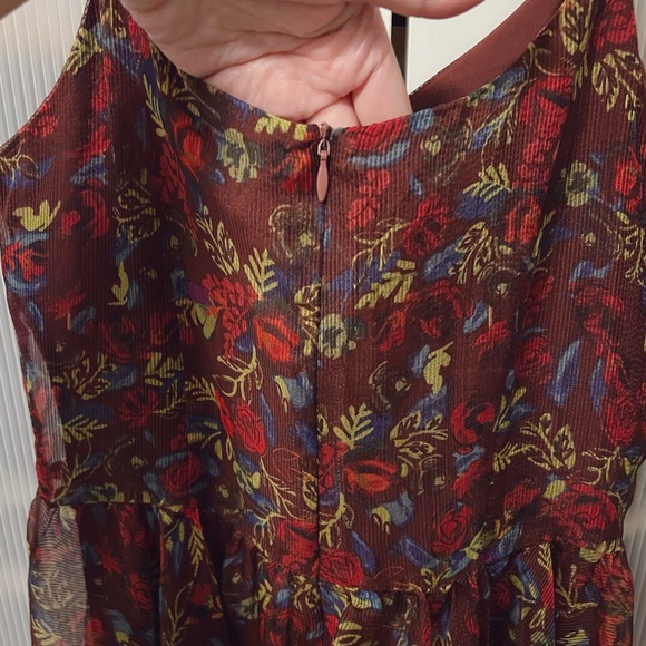 NWT Simple Retro Burgandy Sheer Floral Mini Dress Size M Runs Small - Picture 8 of 11